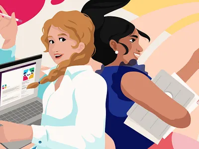 Slack Design Ops Article article best bigtech blog branding character design fun girls illustration illustrator portrait producer promotion slack team tech work