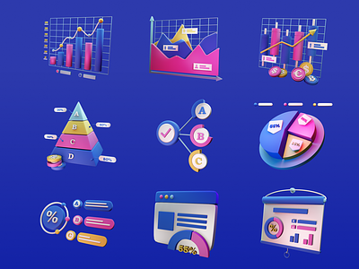 Graph & Chart 3D Icons 3d 3d illustration blender chart design graph graphic design icons illustration web