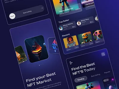 NFT app interface design 👑 app appdesign branding business collection dark ui design minimal deisgn nft product design ui uidesign uiux uiyx ux uxdesign vector
