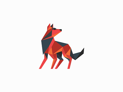 Geometric Wolf Logo abstract animal app branding design dog emblem gaming geometric icon illustration logo low poly mark pack red sports vector wild wolf