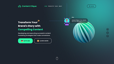 Content marketing agency website UI design dribbble branding content marketing dark mode dark mode design dark mode ui design desktop digital marketing ui user experience user interface ux web design website website design website ui