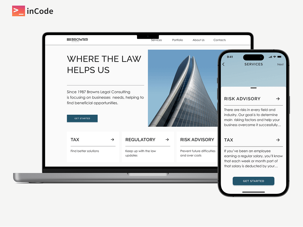 Law Firm Company Website UI/UX Responsive Design by inCode Systems on ...