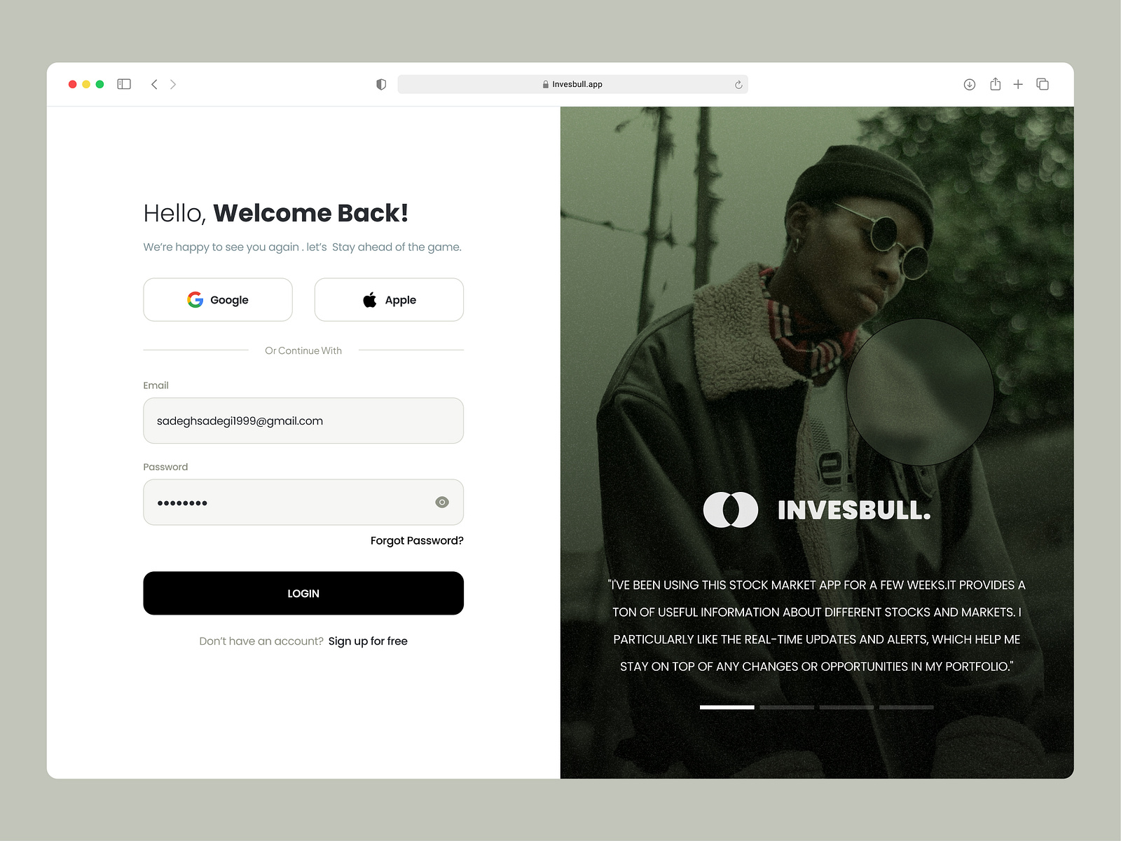 Stock Market Login Page by Sadegh Sadeghi on Dribbble