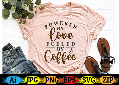 Powered by Love Fueled by Coffee app branding coffee coffee t shirt design design graphic design illustration logo shirt design typo typography vector