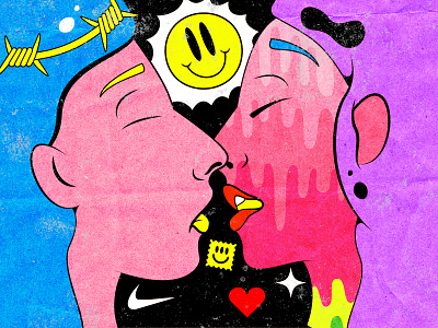 lovers cartoon character character colorful drug girls happypride illustration kiss lgbt love lovers lowbrow lowbrowart pride tenderness trip