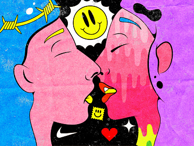 lovers cartoon character character colorful drug girls happypride illustration kiss lgbt love lovers lowbrow lowbrowart pride tenderness trip