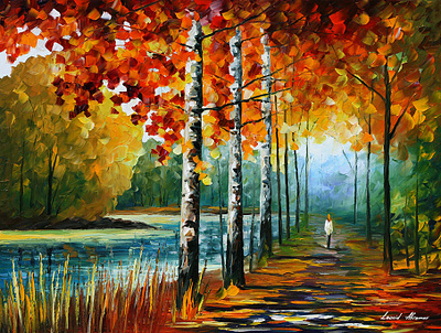 AUTUMN BY THE LAKE — oil painting on canvas leonidafremov