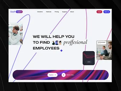 Staff.ion | Hiring platform landing page abstract developer find job freelance gradient hiring hiring platform hr job job portal landing page network recruiter recruitment talents team web app webflow