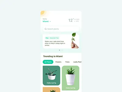 Discovery page of PictureThis design green plant ui white