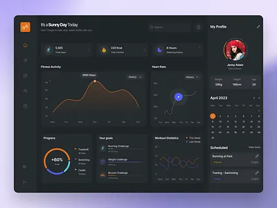 Fitness Tracker Dashboard charts concept dark mode dashboard dashboard design design fitness gym health interface design saas saas app ui ui design ux