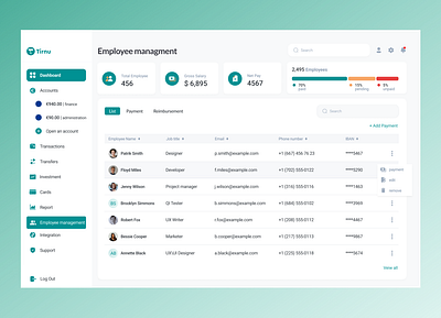 Employee management branding dashboard design employee management finance platform green online banking payment saas platform transaction transfer ui ux uxui design web banking