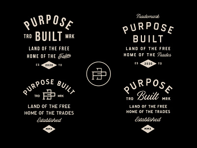 Purpose Built - Badge Options & Monogram apparel badge design branding design illustration lettering lockup logo logo design monogram t shirt graphic type typeface typographic typography vintage