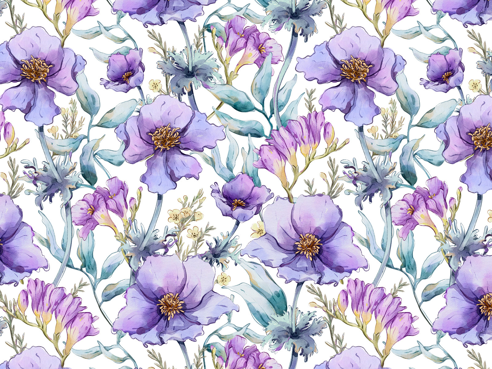 Anemone And Fresia Seamless Pattern botanical design digital watercolor fashion floral flower nature pattern pattern desin procreate repeat seamless pattern textile design watercolor