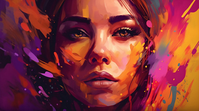 a painting of a woman's face with bright colors ai art detailed painting illustration vivid colors