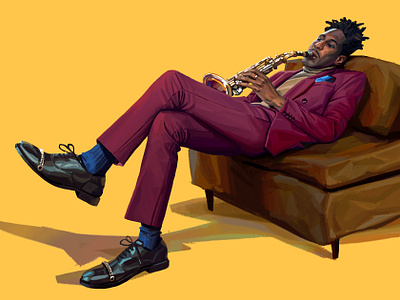 Saxophone daniel clarke digital painting fashion folioart illustration jazz male music
