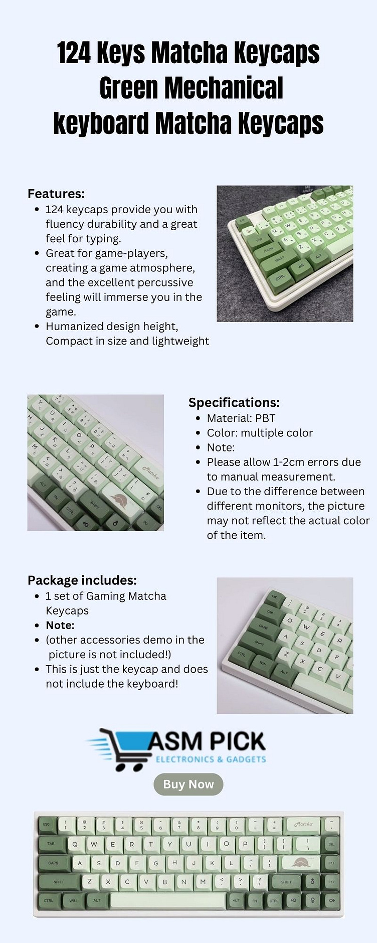 Buy 124 Keys Matcha Keycaps Green Mechanical Keyboard by ASMPICK on Dribbble