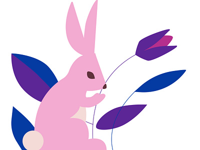 Pink rabbit animal artwork bright design digital floral illustration rabbit vector