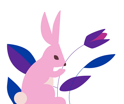 Pink rabbit animal artwork bright design digital floral illustration rabbit vector