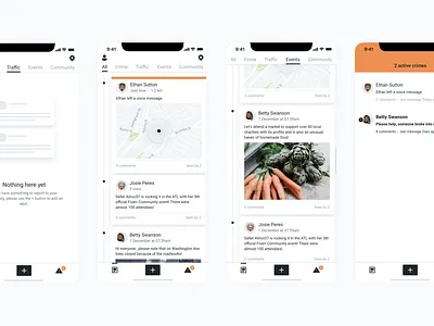 Local Community app design ai alert app branding chat community design feed logo map mobile ui ux