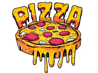 Juicy pizza with cheese with pepperoni art design illustration pizza vector