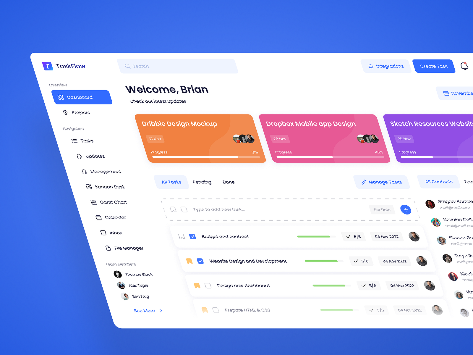 TaskFlow task management app by Obvious Studio on Dribbble