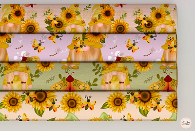 Gnomes Sunflower Pattern branding design gnomes graphic design illustration patterns spring sunflower