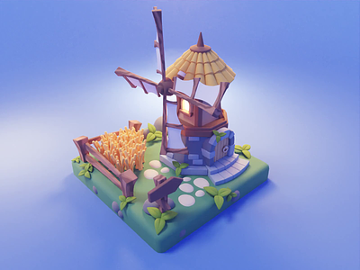 Windmill Farm 3d blender diorama game art illustration isometric lowpoly render