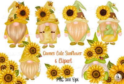 Gnomes Cute Sunflower animation branding butterfly clipart design gnome graphic design illustration spring sunflower
