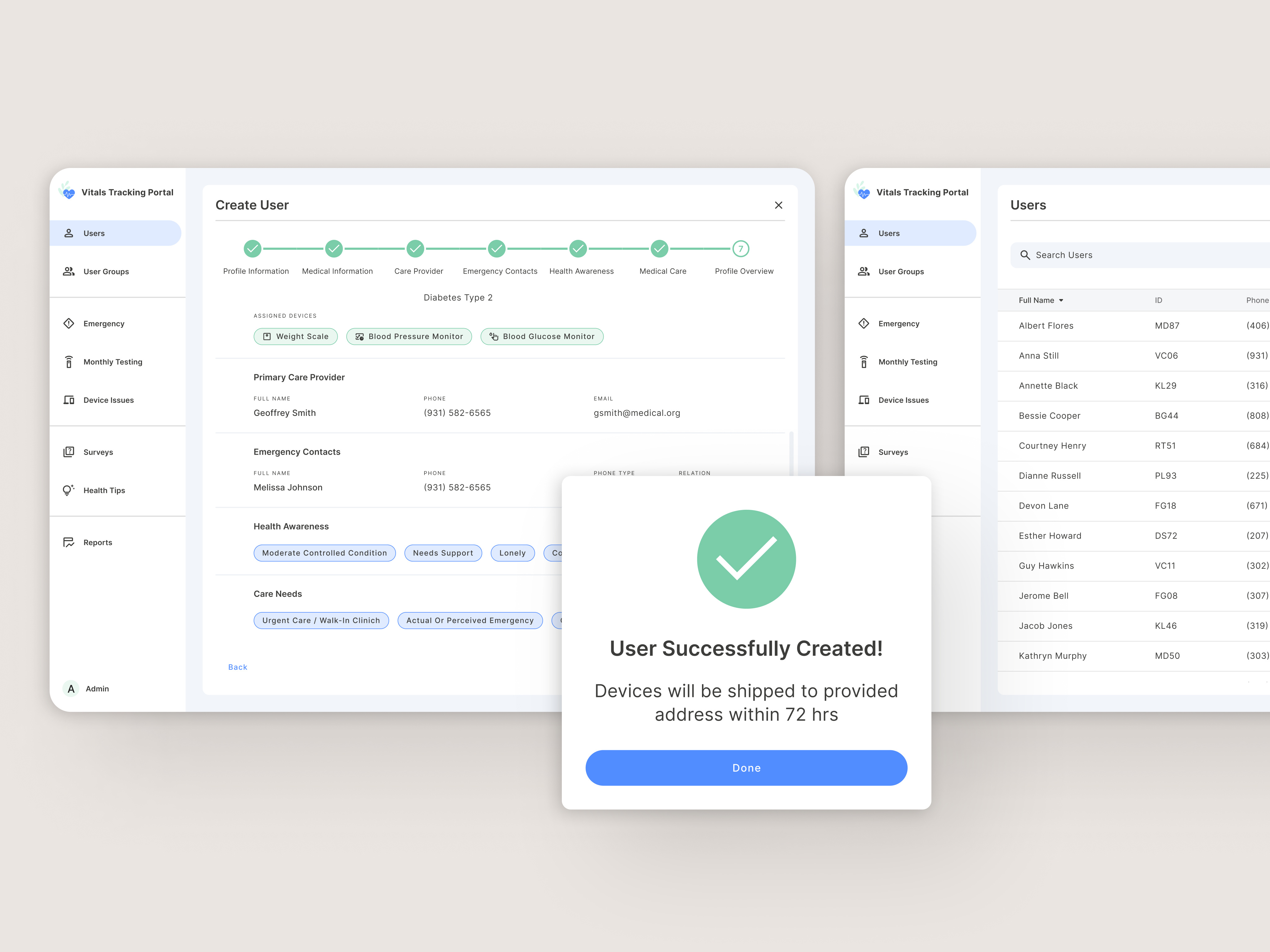 Vitals Tracking Portal dashboard design digital health elderly healthcare medical onboarding product remote patient monitoring senior telemedicine ui ux vitals tracking