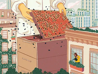 BACKYARD BEES bees city editorial illustration illustration nature urban