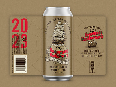Hegemony Anniversary Stout Label beer beer can brewery graphic design illustration illustrative design label design maritime tall ships