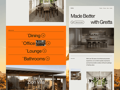 Gretta Architecture Landing Page Concept | Relume Design League architecture architecture project clean cta design landing page minimal modern landing page orange real estate relume relumedesignleague typography ui ui design ux ux design web web design website