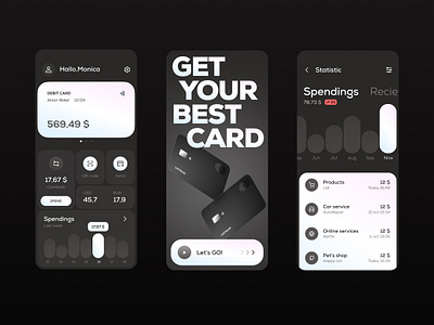 Bank app app bank black card design finance gradient interface minimalism mobile money monochrome ui ux