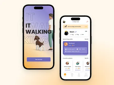Dog Walking App: "It Walking" app design illustration typography ui ux