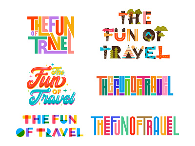 The Fun of Travel Logo brand identity branding branding agency camping cave clean colorful fun happy holiday logo logodesign media modern playful tent thrill travel treehouse typography wordmark