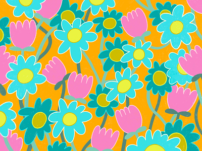 Naive floral pattern 2d artwork branding bright childish children illustration colourful flowers graphic design illustration illustrator modern naive orange pattern print textile textured