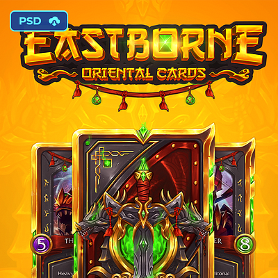 [DOWNL] Oriental Game Cards Template - Eastborne 🔥 asian board branding card back design cards design download game game card hearthstone mmorpg oriental psd stylized template trading