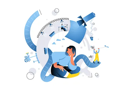 Set Preparation camera character female film filming filming set flat geometrical illustration lights pose production script sit sitting stage vector woman