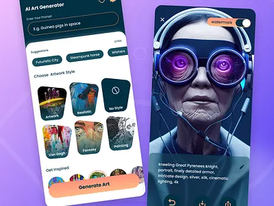 Al Art Generator Mobile App UI/UX Design branding design flat graphic design illustration logo typography ui ux vector