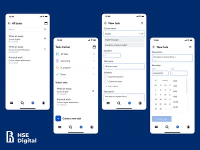 Task-tracker for HSE App X app design mobile app design ui user experience user interface ux