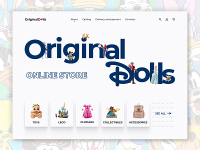 Online store of Disney toys blue button disney e commerce figma kids minimal photoshop ui ux web design website