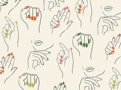 Hand Illustration Pattern brand identity branding color design graphic graphic design green hands illustration inspiration minneapolis minnesota nail salon nails orange pattern pink procreate wallpaper