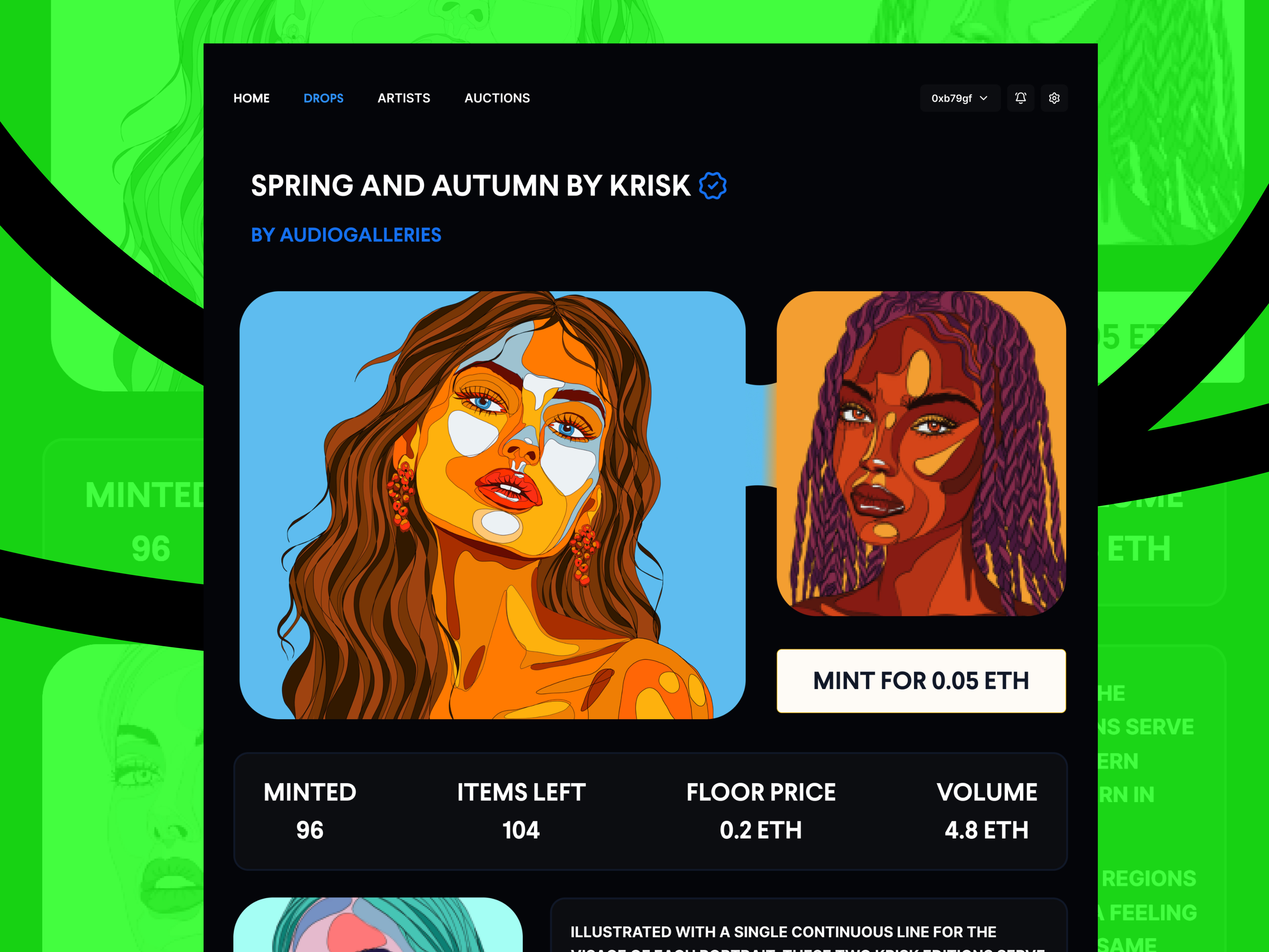 NFT artist profile blockchain crypto darkmode design ui ux web3