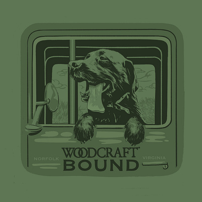 Woodcraft Bound, 2023 americana black lab carpenter carpentry dog good happy illustration labrador lumberjack norfolk portrait puppy truck vibes vintage virginia wood woodcraft woodworking