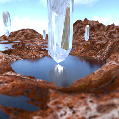 Floating | 3D Image 3d animation c4d cinema4d design diamond illustration lake landscape render rendering