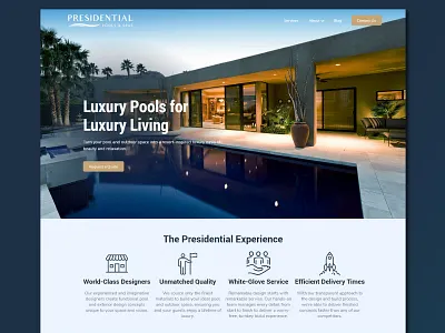 Reviving Luxury: Web Design for Presidential Pools design graphic design homepage landing page luxury pool design web design website