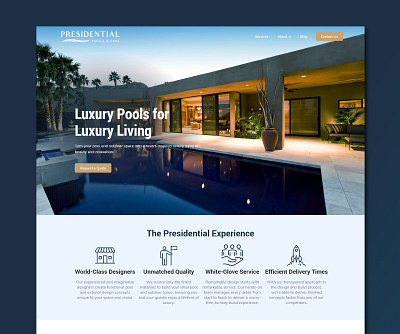 Reviving Luxury: Web Design for Presidential Pools design graphic design homepage landing page luxury pool design web design website