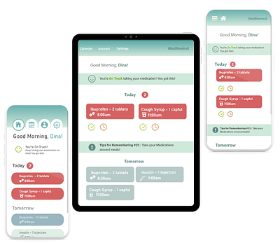 Responsive Web Design / Medication Reminder App + Site app design information architecture responsive web design ui ux