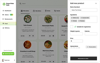 Green Plate Cafe- adding new products figma restaurant web sign in screen ui