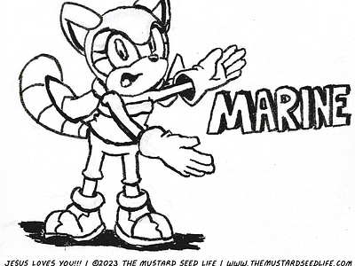 Marine the Raccoon in Traditional Ink Style brush pen cartoon character fan art fanart happy illustration inks jesus loves you!!! lettering marine marine the raccoon sketchbook sonic sonic the hedgehog style stylized the mustard seed life traditional